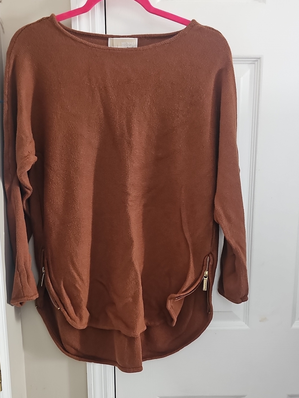 MICHAEL Michael Kors Rust-Brown Zip Pocket Tunic Sweater